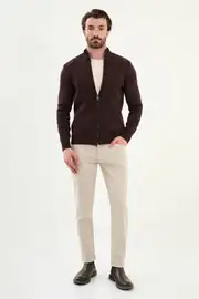 Slim Fit Erkek Çift Fermuarlı Boğazlı Yaka Örme Hırka 3