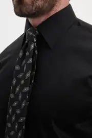 Slim Fit Erkek Geniş Yaka Düz Kumaş Pamuk Saten Gömlek  5