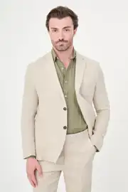 Slim Fit Erkek Torba Cep Mono Yaka Ham Keten Ceket 3