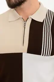 Slim Fit Erkek Parçalı Fermuarlı Polo Yaka Kısa Kol Tshırt 3